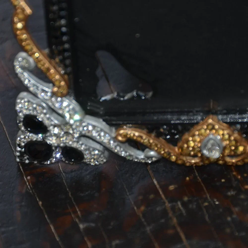 LOVELY RARE JAY STRONGWATER BLACK PAVE TIARA PAISLEY SCROLL CRYSTAL ENAMEL FRAME